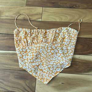 HYFVE Orange Animal Print Bandana Tie Crop Top